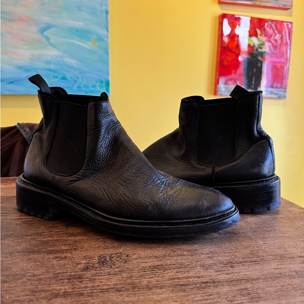 Frye Men's Size 10.5 Greyson Chelsea Black Leather Ankle Boots $428 ZF-86